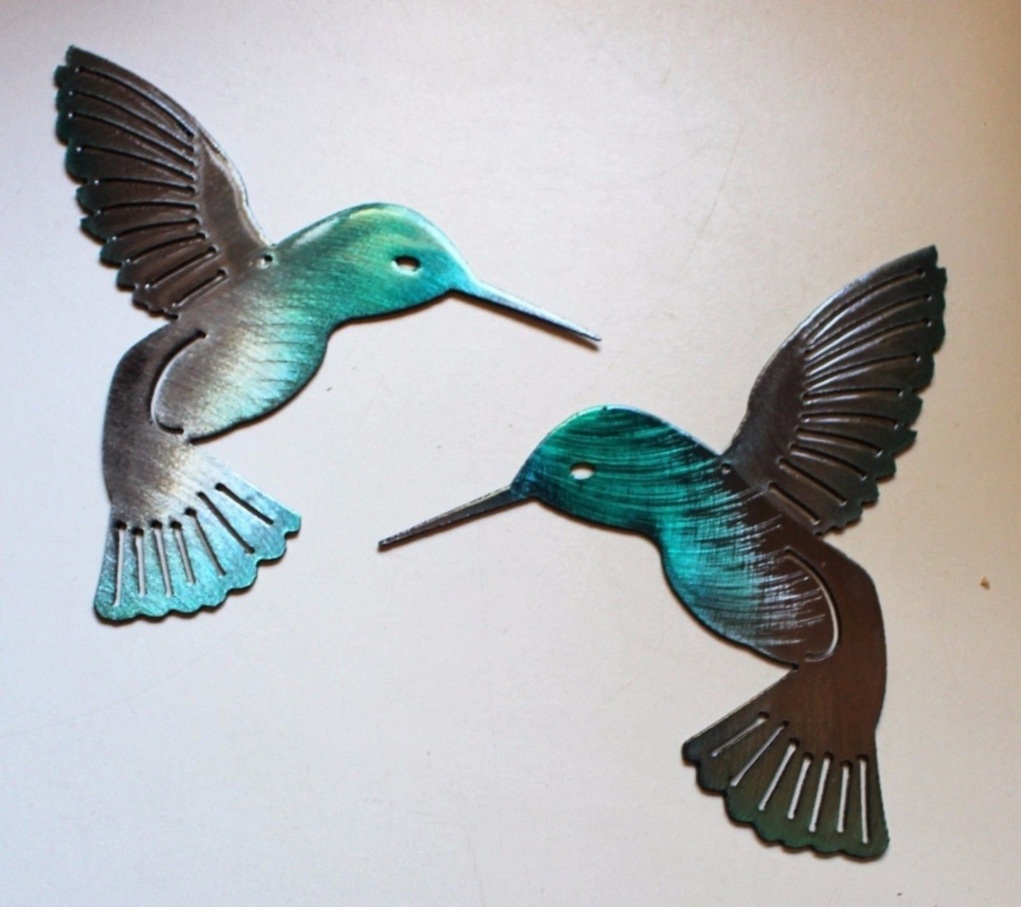 Hummingbird Teal Tainted Pair Metal Wall Art Decor 6" x 6" each