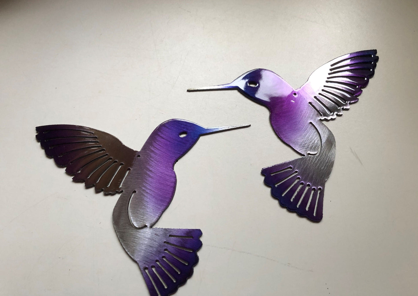 Hummingbird Purple Tinged Pair Metal Wall Art Decor 6" x 6" each