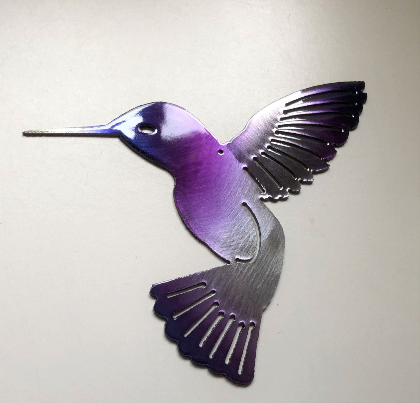 Hummingbird Purple Tinged Pair Metal Wall Art Decor 6" x 6" each