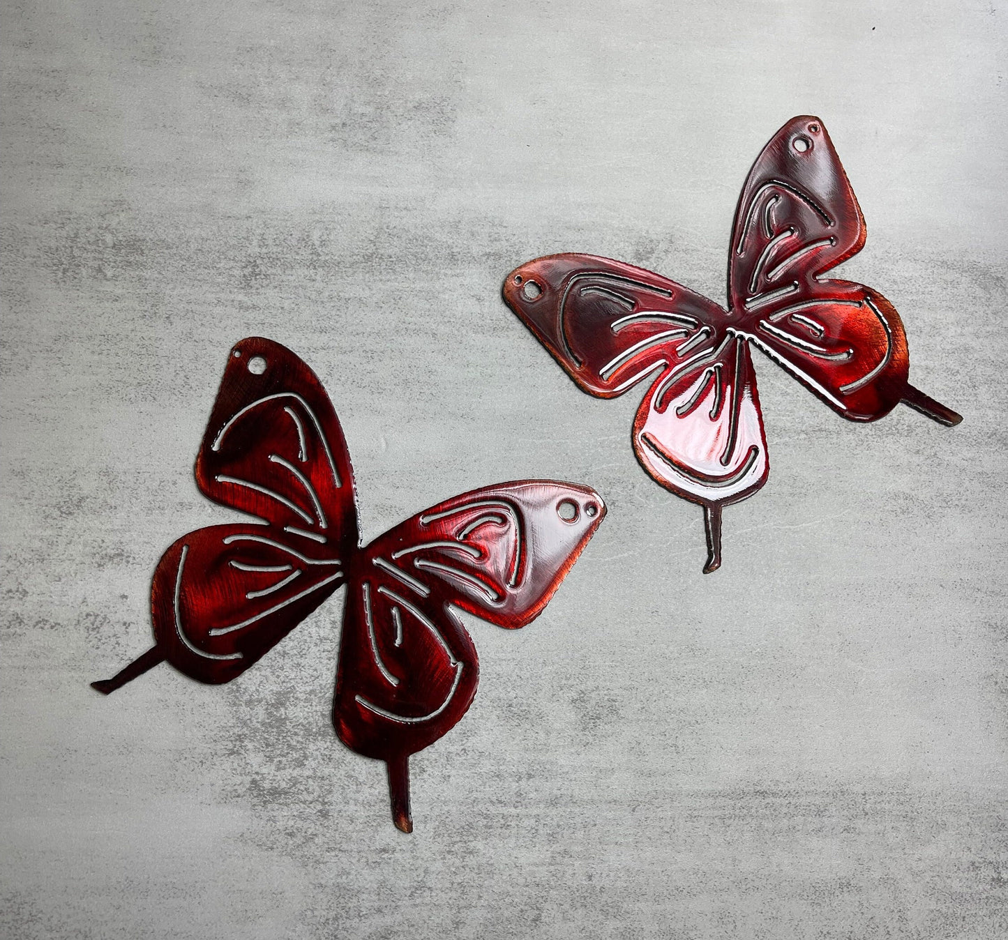 Butterfly Royal Red Pair Metal Wall Art Décor 6" x 6" each