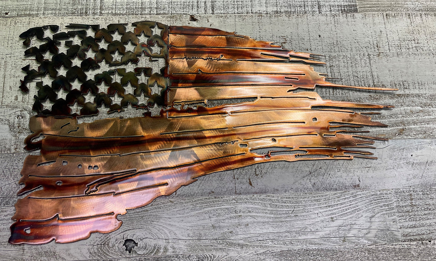 Tattered American Flag, Metal Art, Metal Wall Art, Home Decor, Metal Wall Decor, USA, Steel Flag, Military 22 1/2" Wide