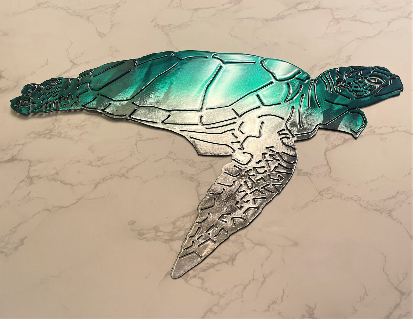 Aquatic Sea Turtle Metal Décor Wall Art Accent Teal Tainted finish