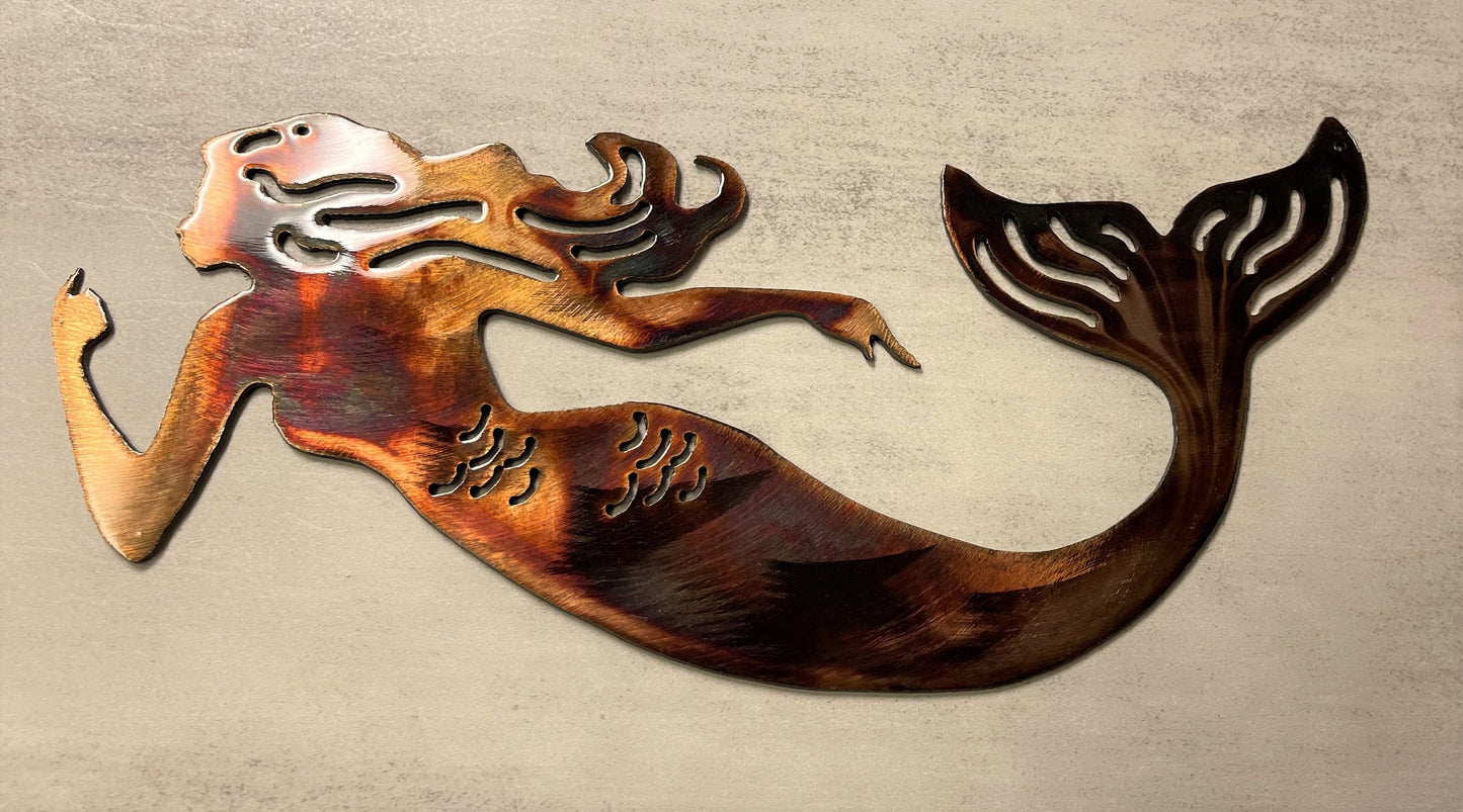 Swimming Mermaid - Metal Wall Art Copper/Bronzed Plated