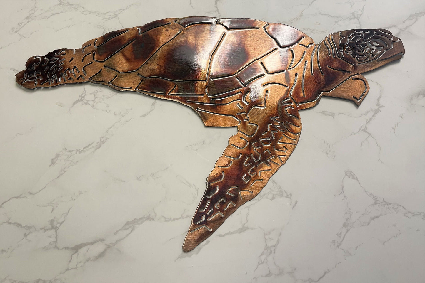 Aquatic Sea Turtle Metal Decor Wall Art Accent Copper and Bronzed Plated