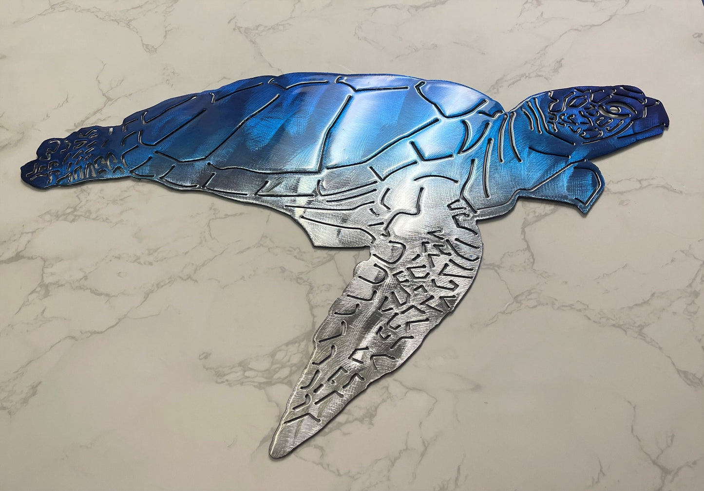 Aquatic Sea Turtle Metal Décor Wall Art Accent Blue tinged finish