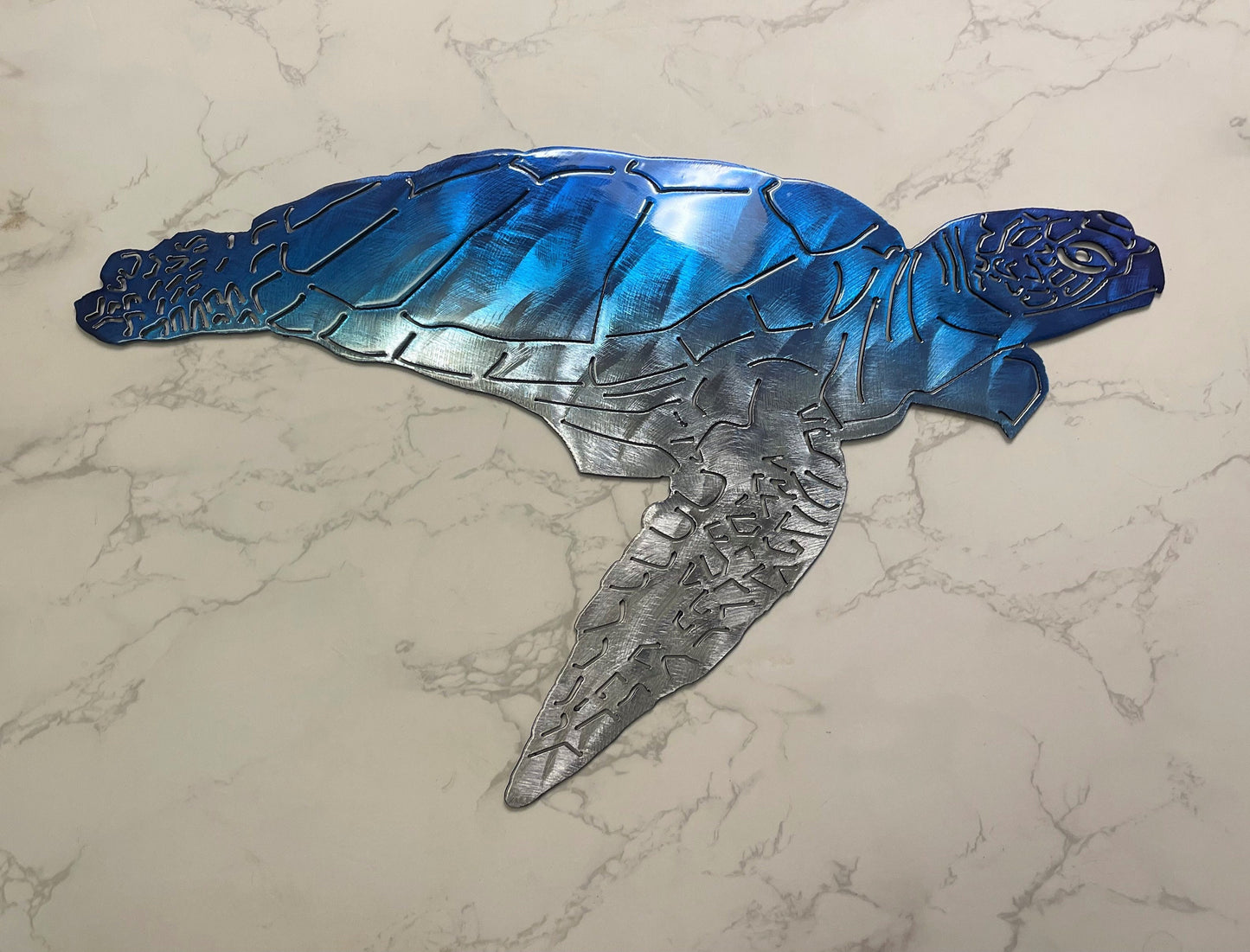 Aquatic Sea Turtle Metal Décor Wall Art Accent Blue tinged finish