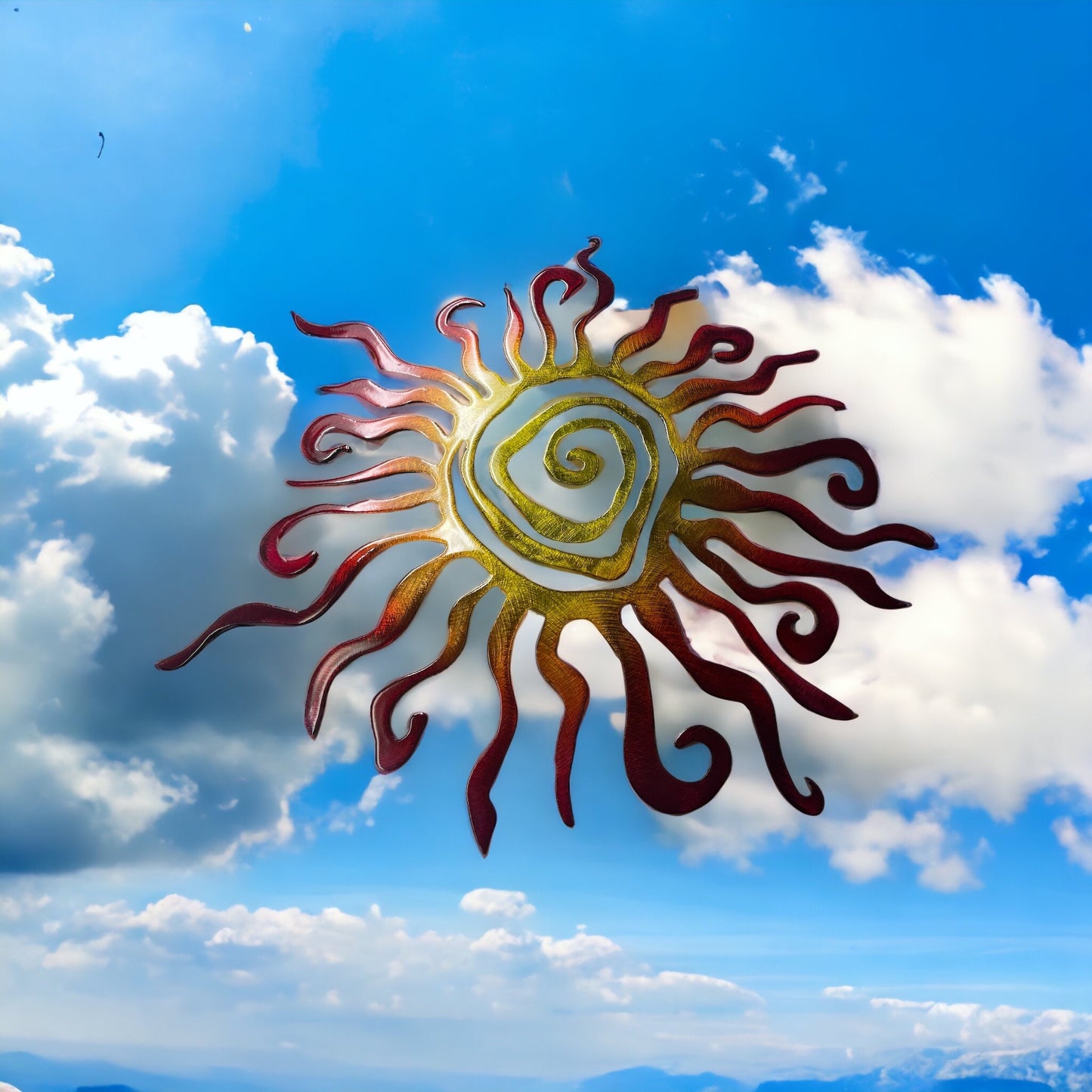 Fiery Southwestern Spiral Sun Metal Wall Art Fire Painted finish