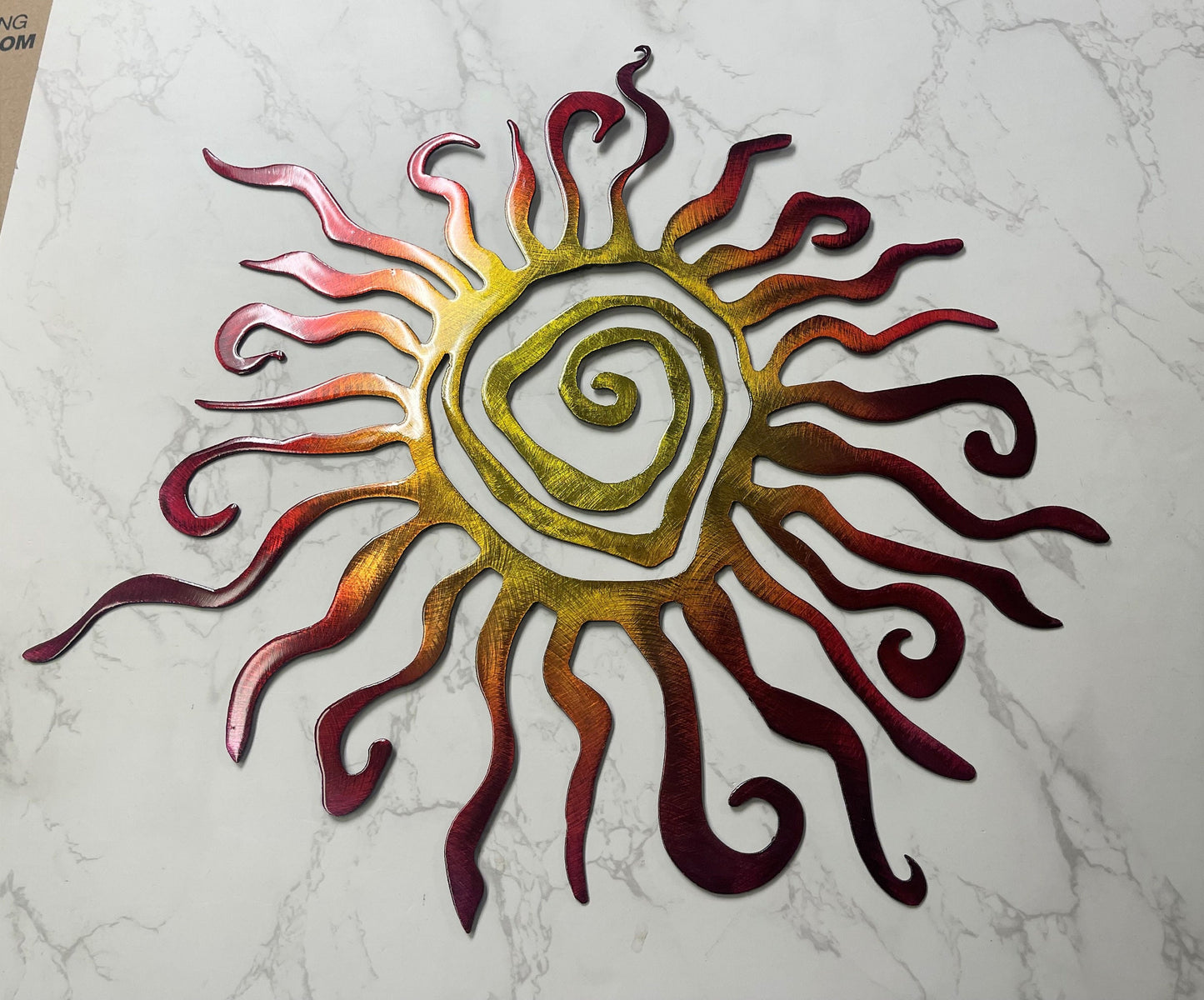Fiery Southwestern Spiral Sun Metal Wall Art Fire Painted finish