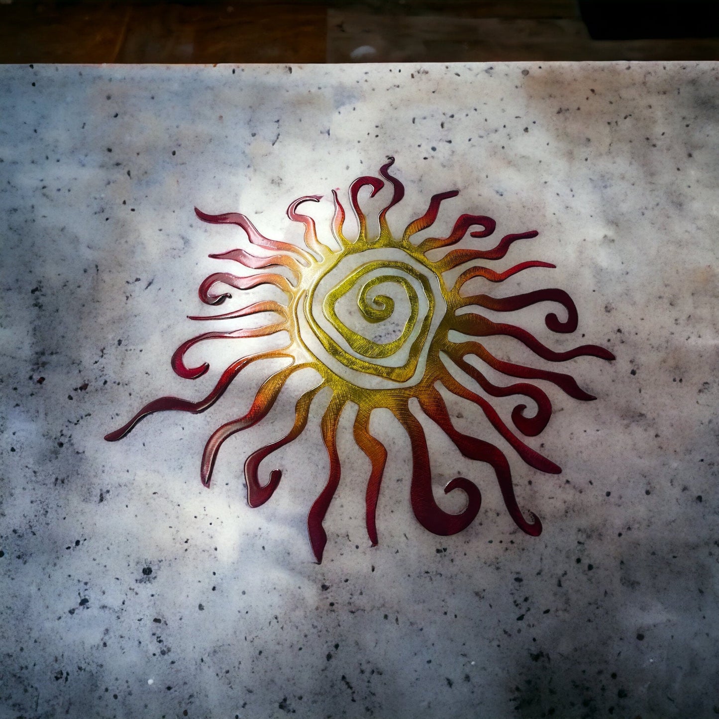 Fiery Southwestern Spiral Sun Metal Wall Art Fire Painted finish