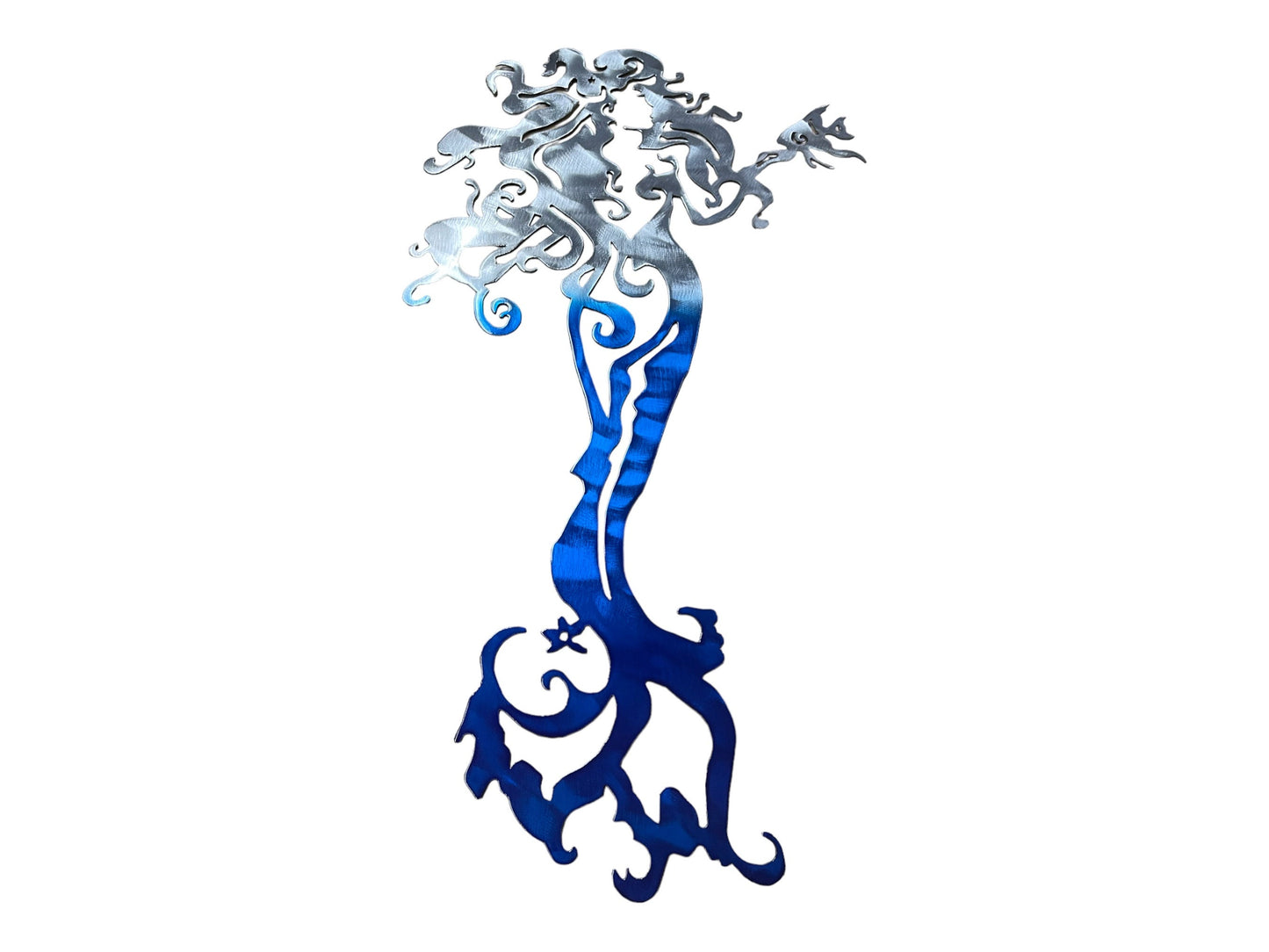 Tall Mermaid with a Fish - Metal Wall Art Blue Tinged