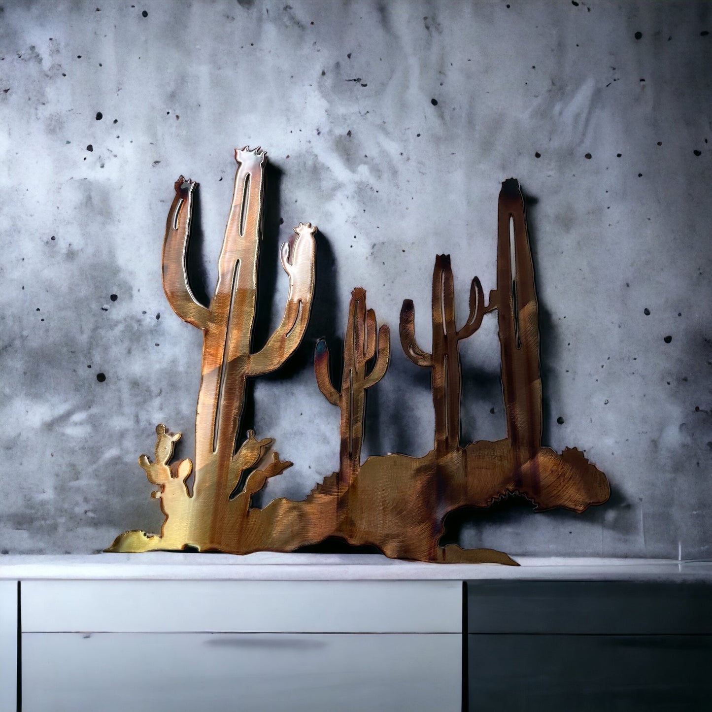 Arizona Cactus Metal Wall Art - Copper Plated - 16" x 16" or 30" x 30"