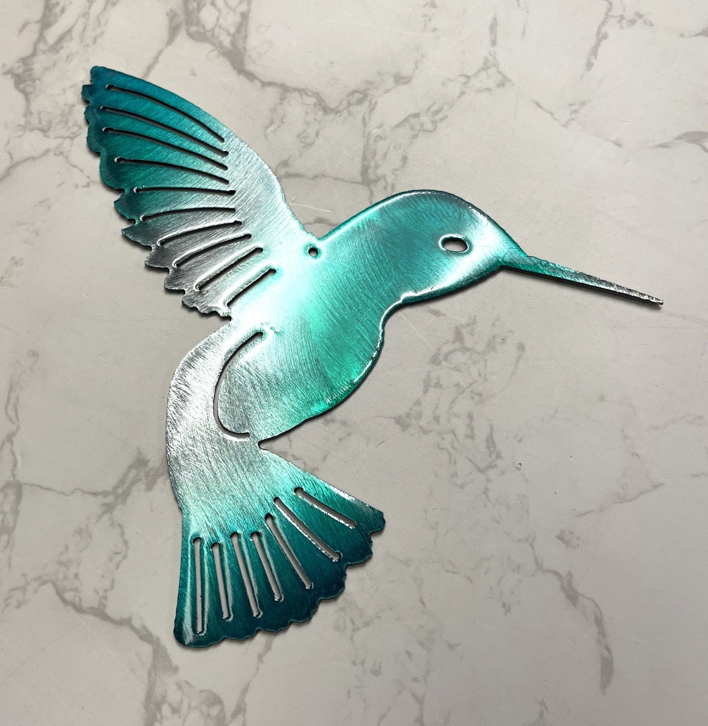 Hummingbird Teal Tainted Metal Wall Art Decor 6" x 6"  left or right facing