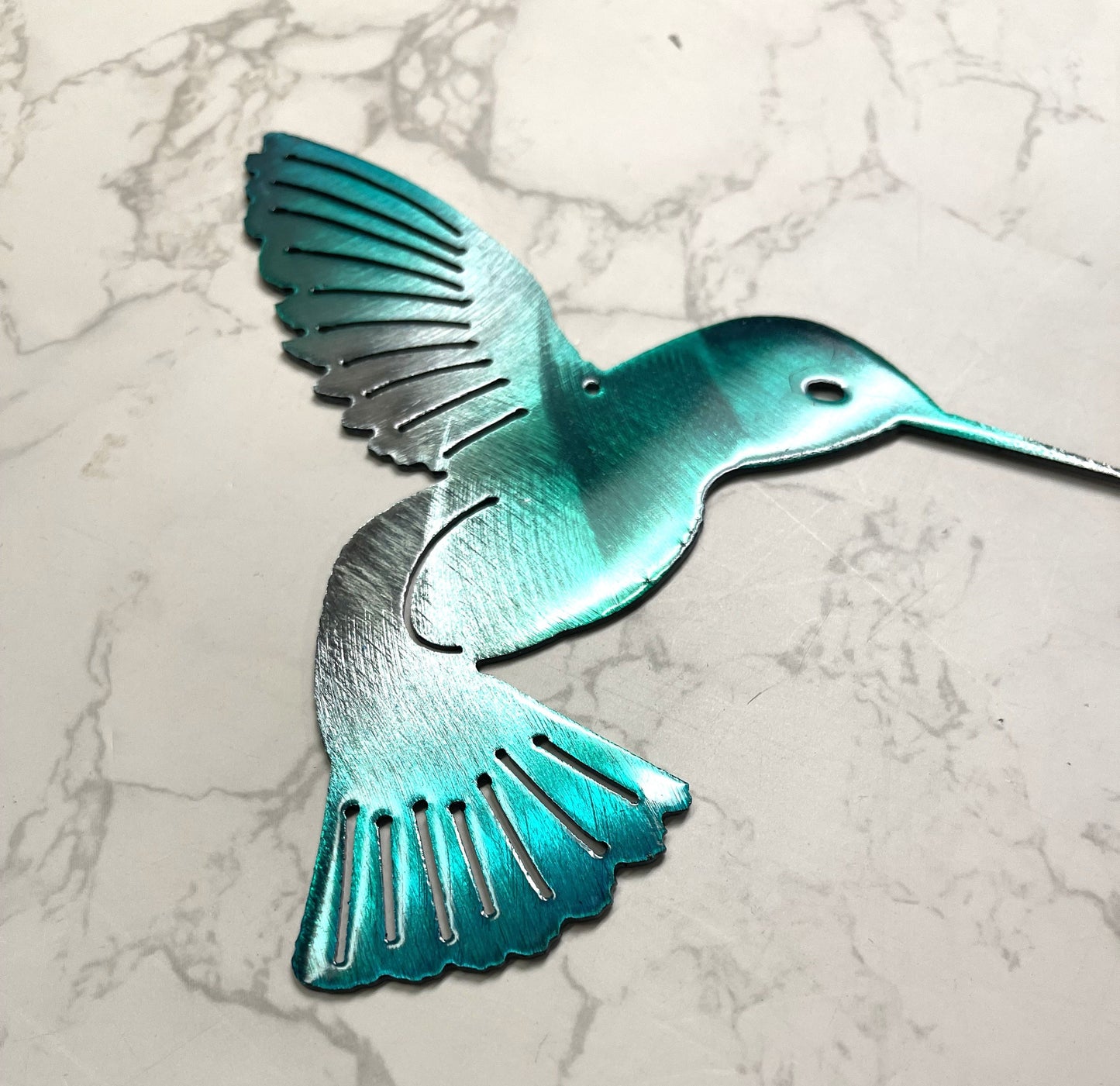 Hummingbird Teal Tainted Metal Wall Art Decor 6" x 6"  left or right facing