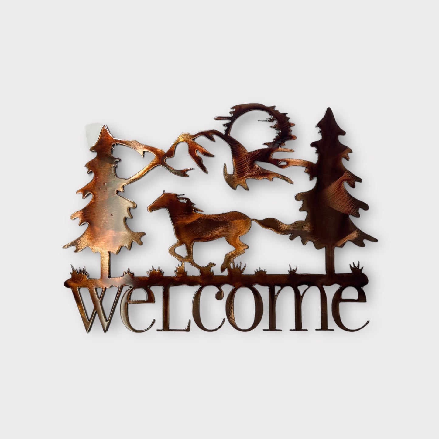 Running Horse Welcome Metal Wall Art Decor 11 1/2" tall x 16" wide