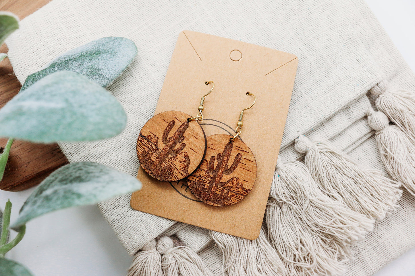 Arizona Saguaro Cactus Discs dangle Earrings | modern | boho | neutral