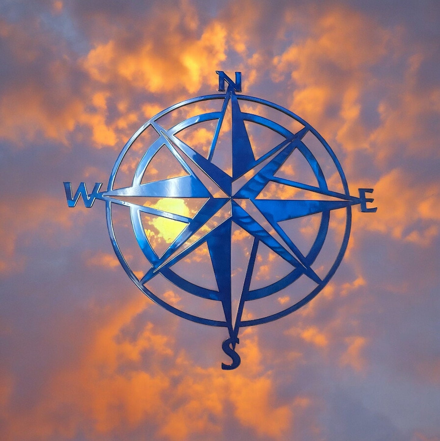 Nautical Compass Rose - Metal Wall Art - Metallic Blue Available in sizes 13" to 40"