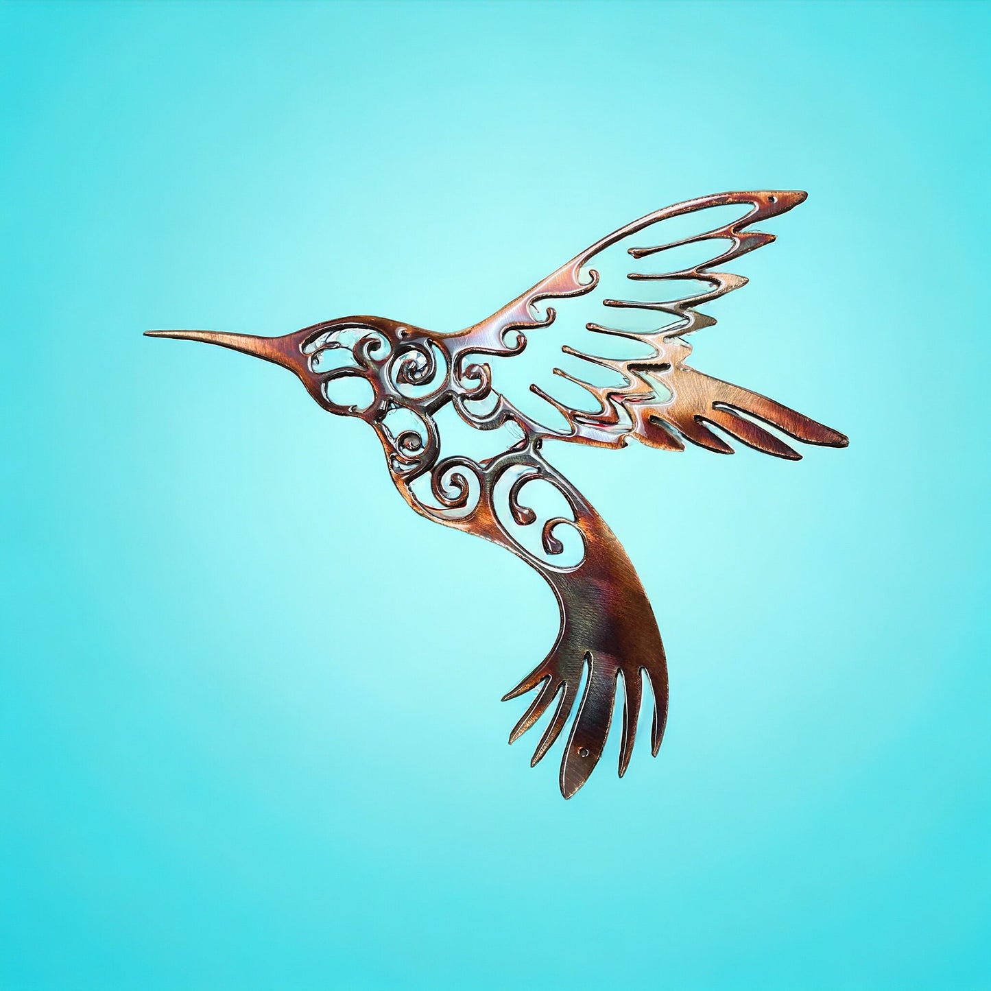 Hummingbird w/ Ornamental Design - Metal Wall Art - Copper 12" x 11"