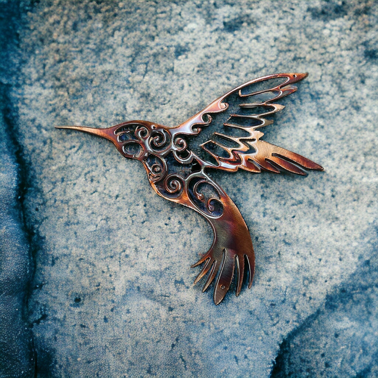 Hummingbird w/ Ornamental Design - Metal Wall Art - Copper 12" x 11"
