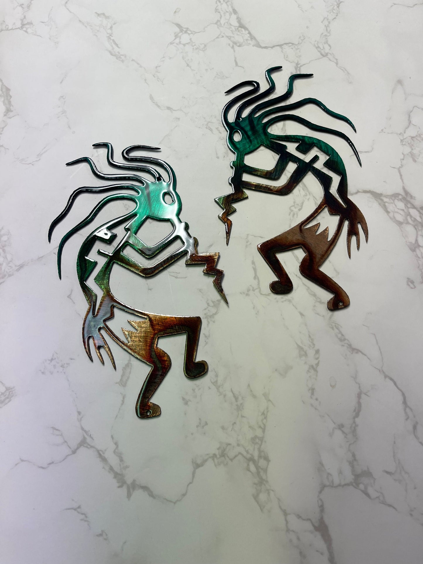 Set of 2 Crazy Hair Kokopelli Pair Wall Art - Handcrafted in the USA