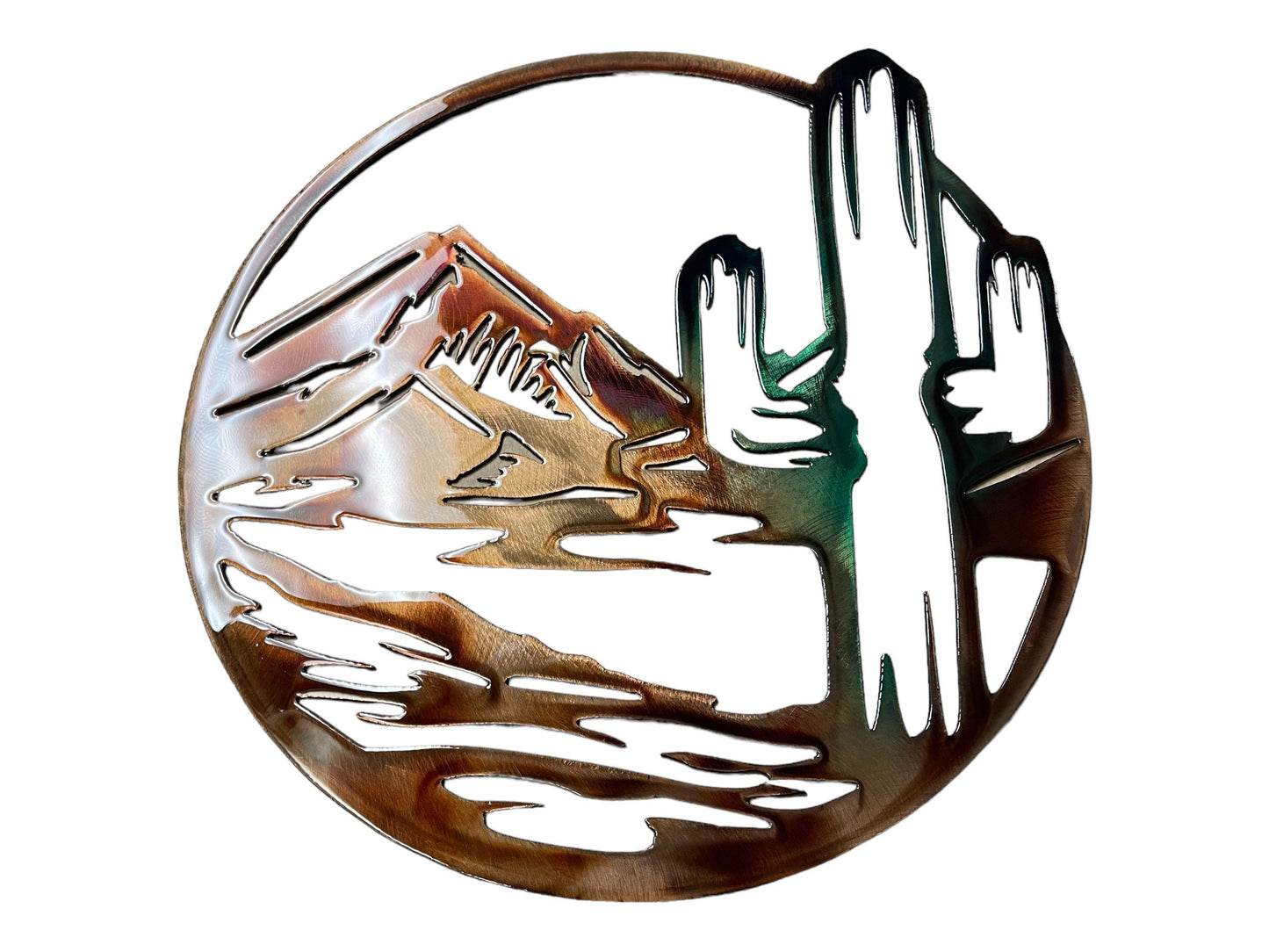 Arizona Cactus Circle Metal Wall Art - Copper and Green Marbled - 14" x 13 3/4"