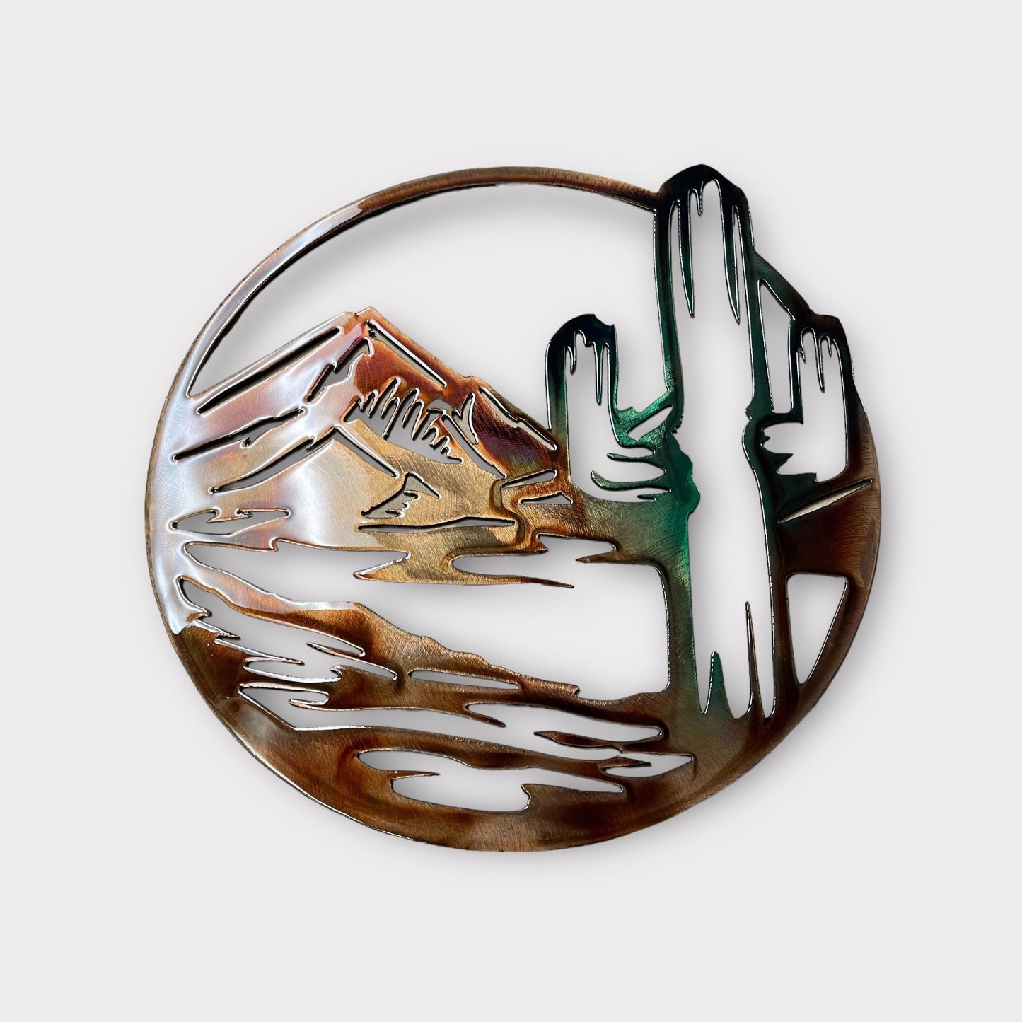 Arizona Cactus Circle Metal Wall Art - Copper and Green Marbled - 14" x 13 3/4"