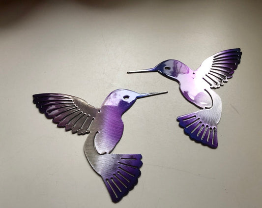 Hummingbird Purple Tinged Pair Metal Wall Art Decor