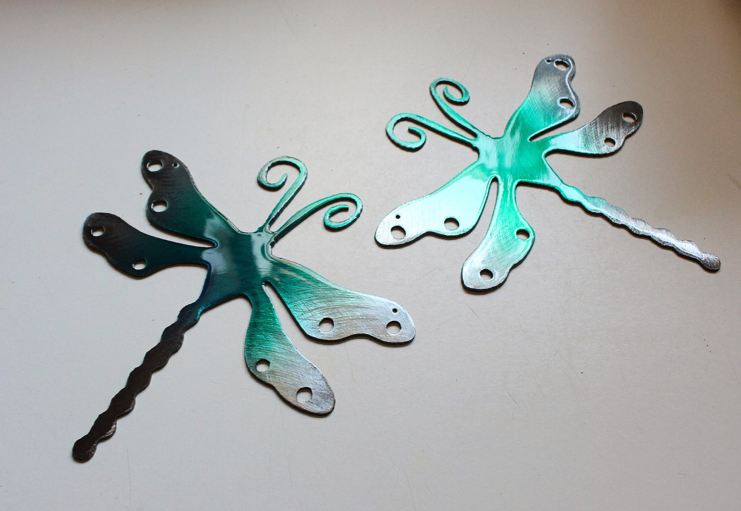 Dragonfly Metal Wall Art Decor Teal Tainted Pair 7" x 6 3/4" Each