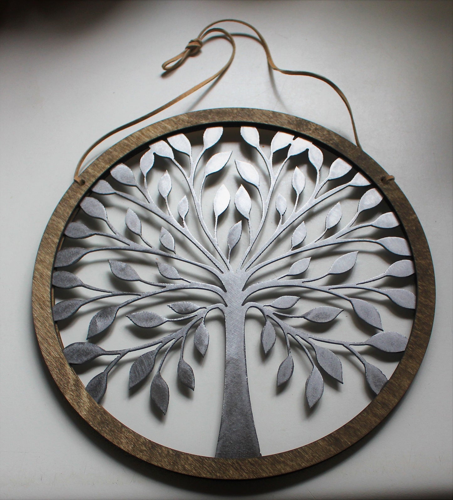 Rustic Wood and Tree of Life Wall Hanging Circle 10 3/4"