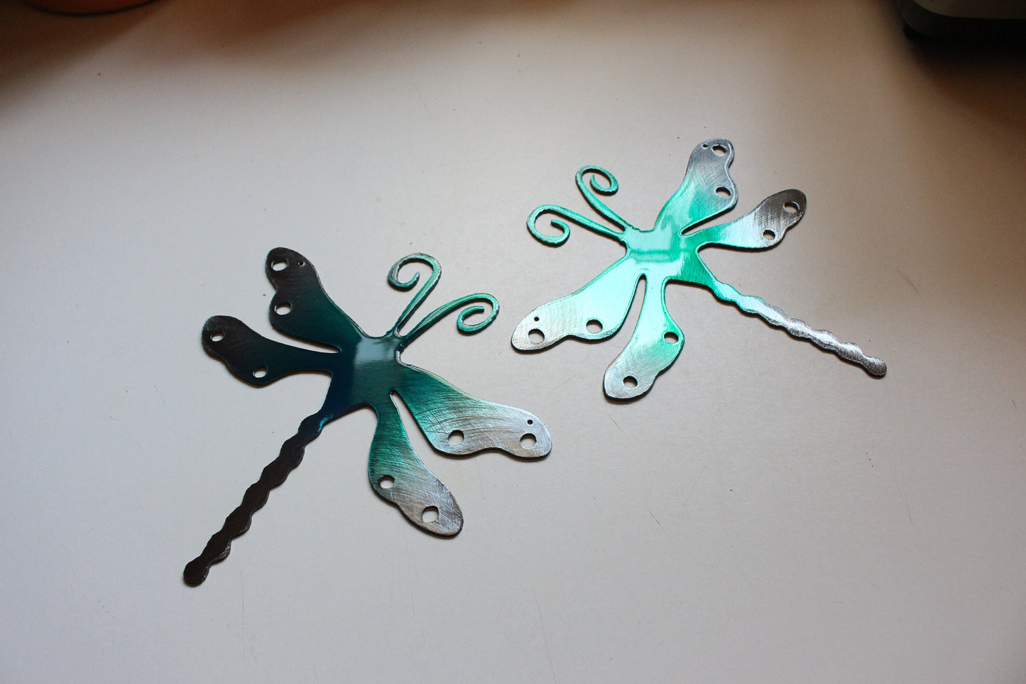 Dragonfly Metal Wall Art Decor Teal Tainted Pair 7" x 6 3/4" Each