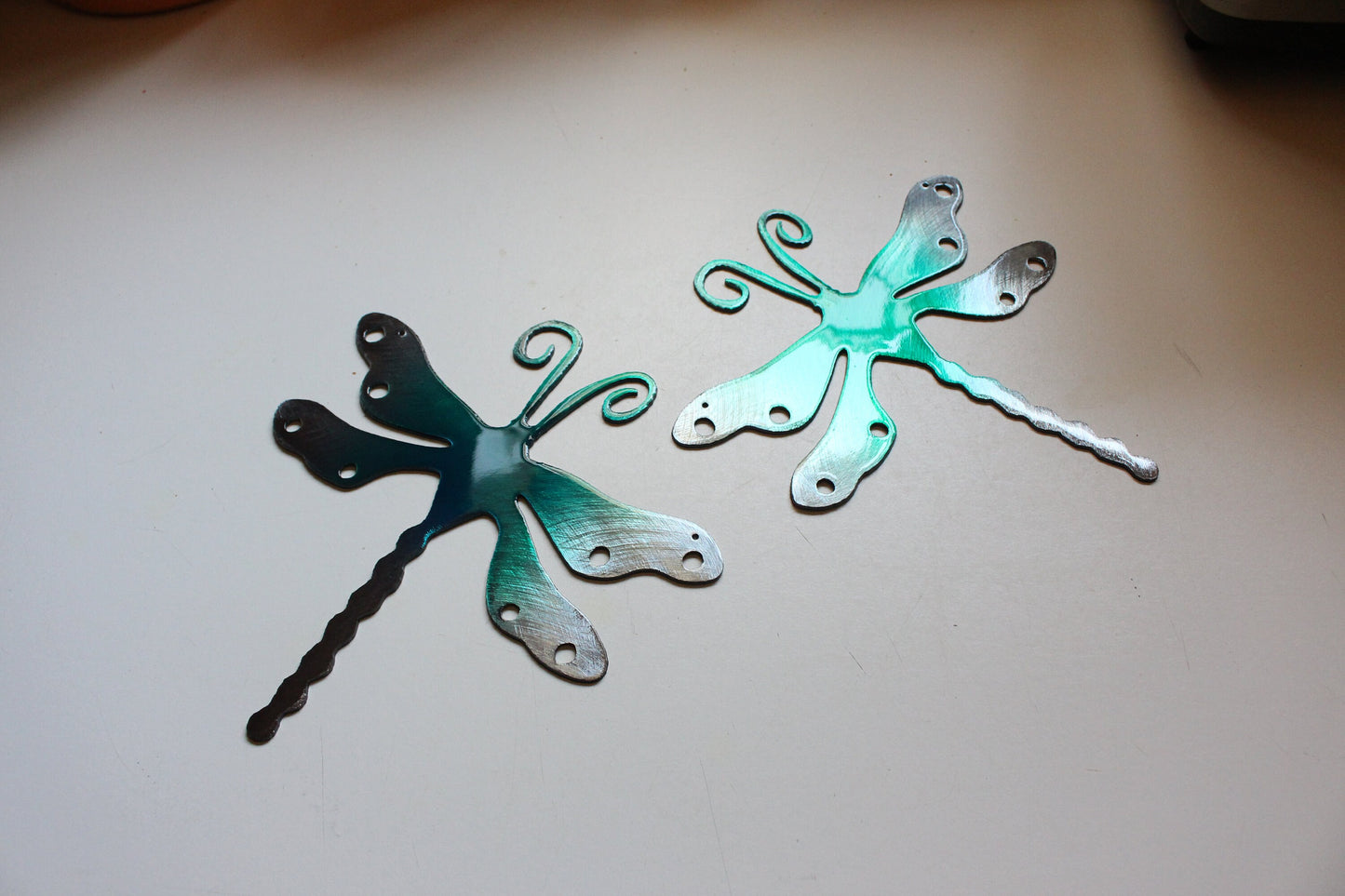 Dragonfly Metal Wall Art Decor Teal Tainted Pair 7" x 6 3/4" Each