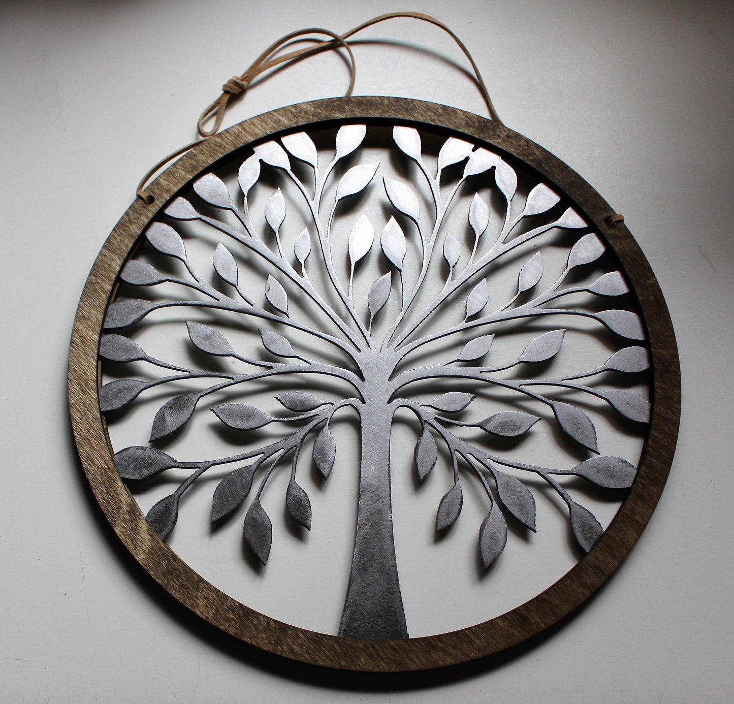 Rustic Wood and Tree of Life Wall Hanging Circle 10 3/4"