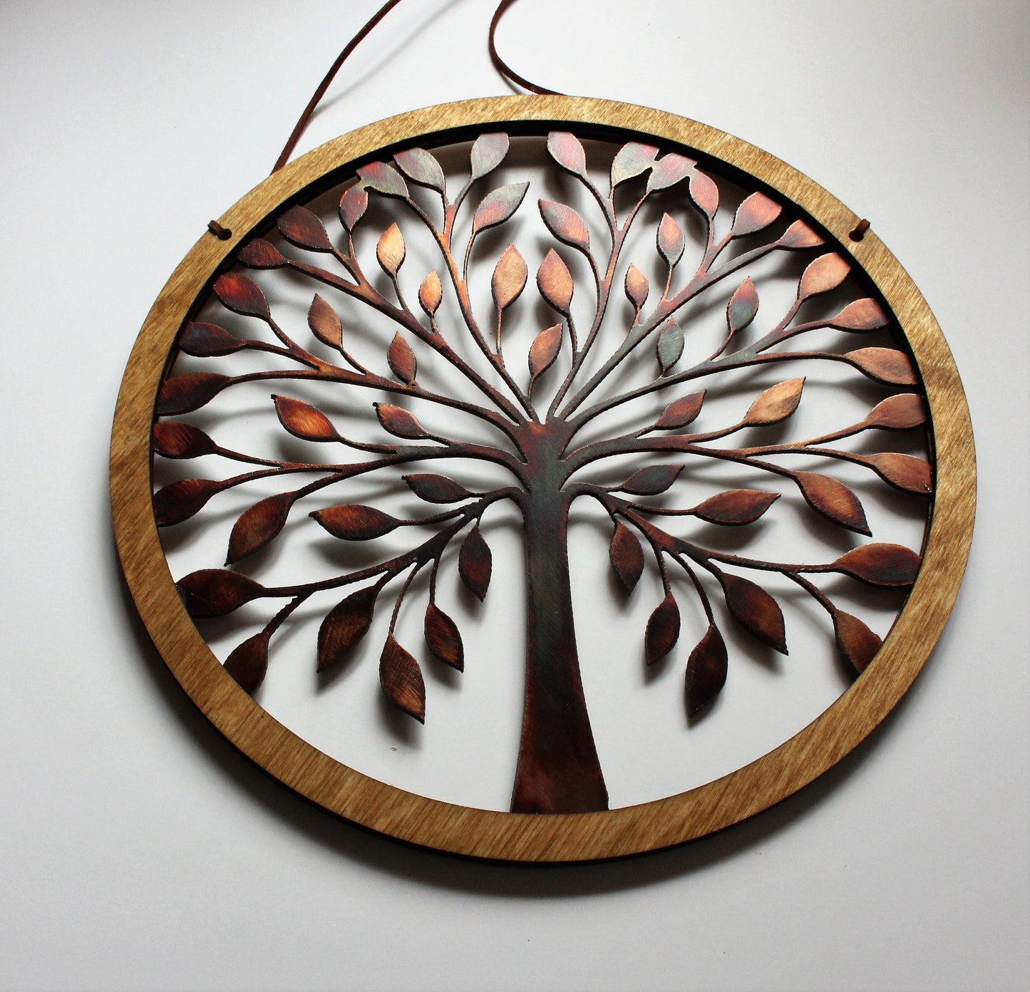 Rustic Wood and Tree of Life Wall Hanging Circle 10 3/4"Copper Bronzed