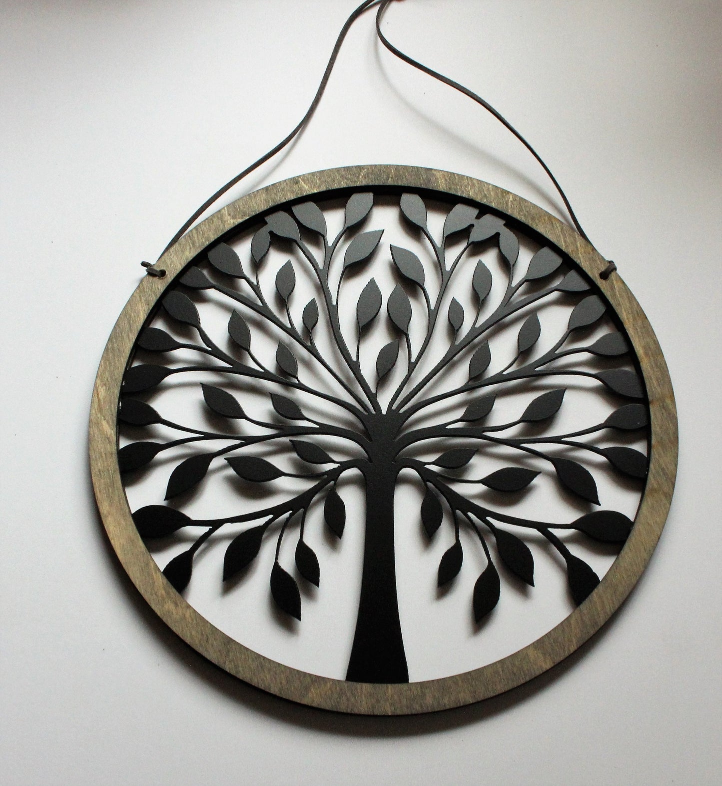 Rustic Wood and Tree of Life Wall Hanging Circle 10 3/4" Black Powder Coated