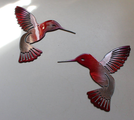 Hummingbird Ruby Tainted Pair Metal Wall Art Decor 6" x 6" each