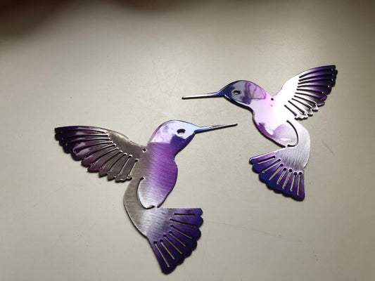 Hummingbird Purple Tinged Pair Metal Wall Art Decor 6" x 6" each