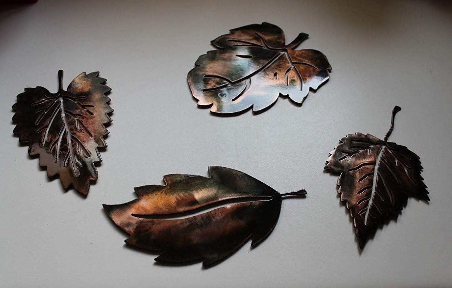 Metal Wall Art Leaf Set  (4) Small Copper/Plated