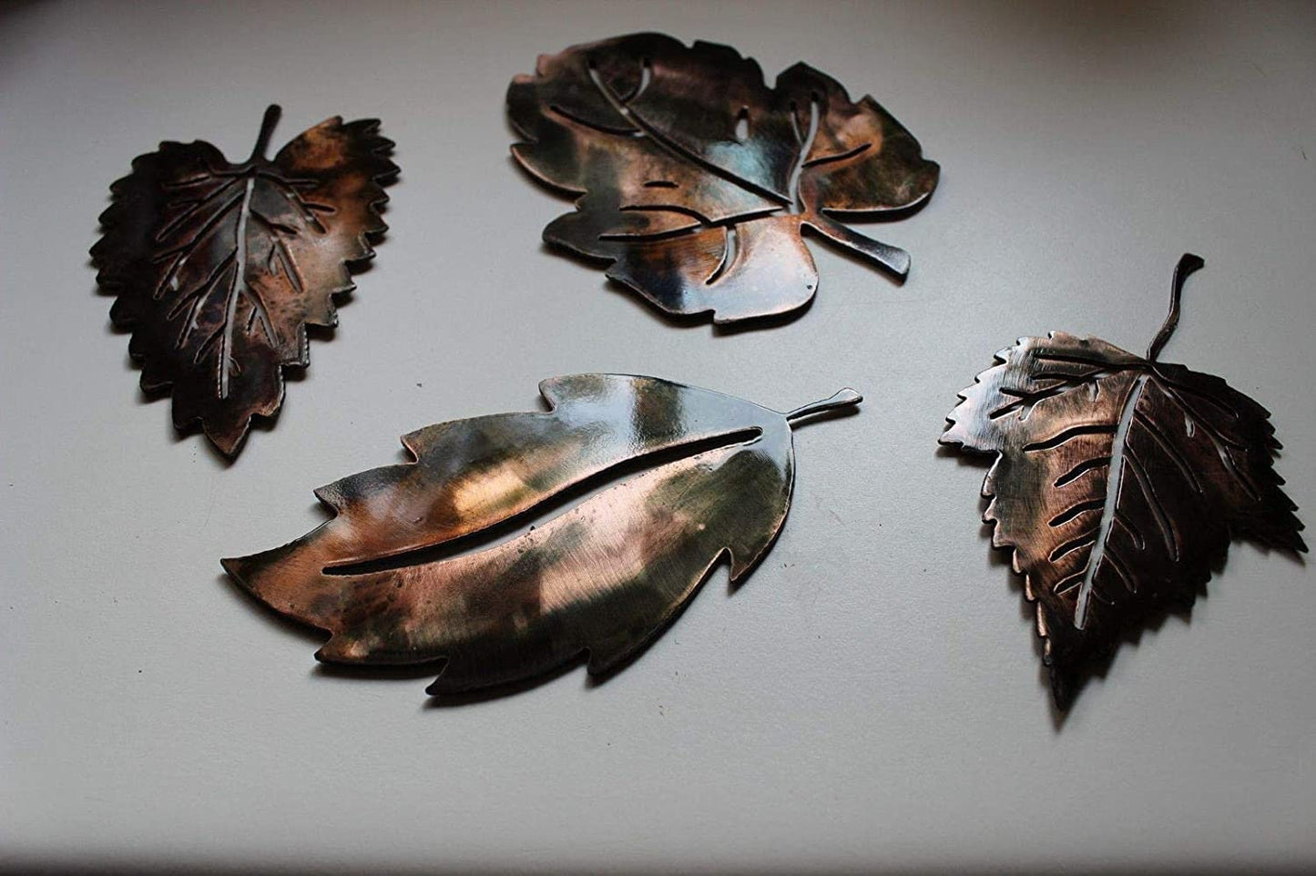 Metal Wall Art Leaf Set  (4) Small Copper/Plated