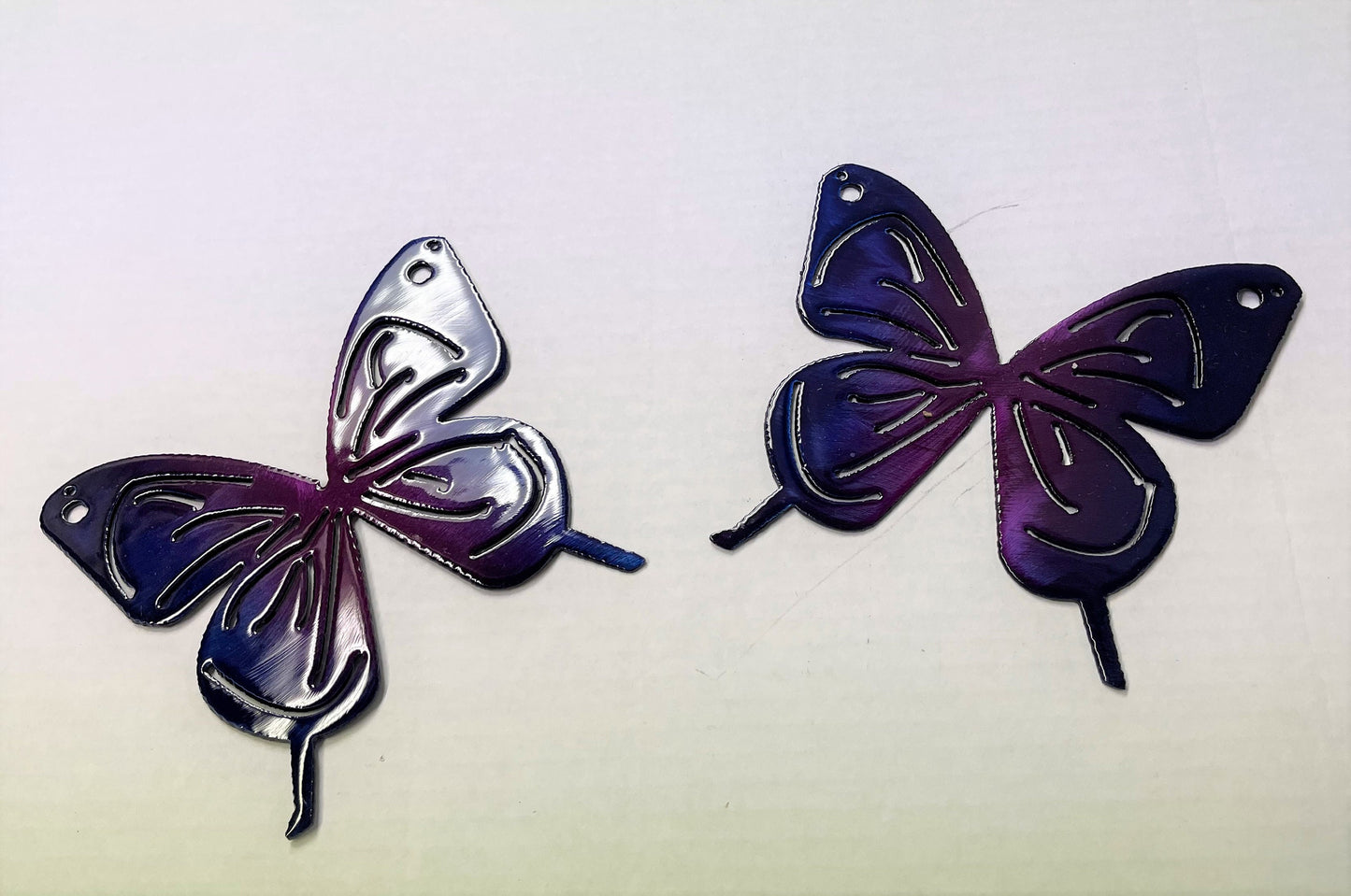 Butterfly Purple Tinged Pair Metal Wall Art Décor 6" x 6" each