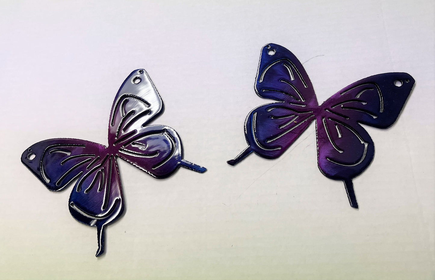 Butterfly Purple Tinged Pair Metal Wall Art Décor 6" x 6" each