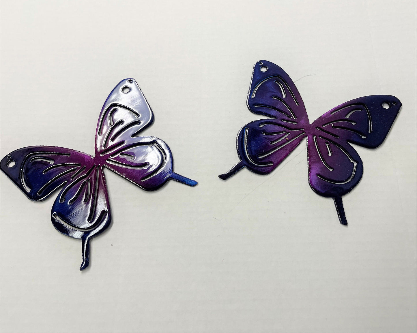 Butterfly Purple Tinged Pair Metal Wall Art Décor 6" x 6" each