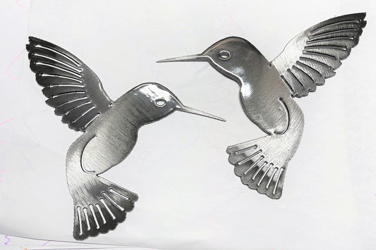 Hummingbird Pair Smoke Tinged Metal Wall Art Décor 6" x 6" each