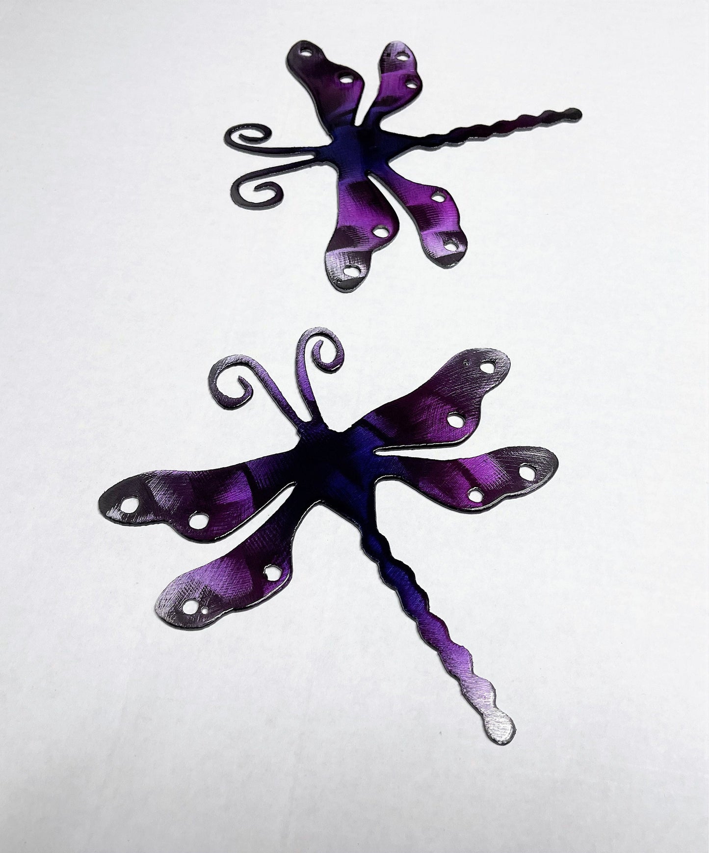 Dragonfly Metal Wall Art Décor Purple Tinged Pair 7" x 6 3/4" Each