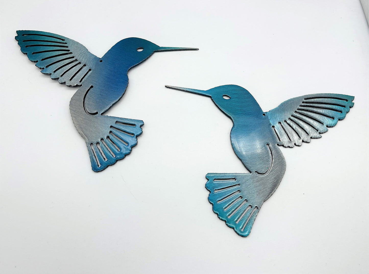 Sky Blue Tinged Hummingbird Pair Metal Wall Art Décor 6" x 6" each