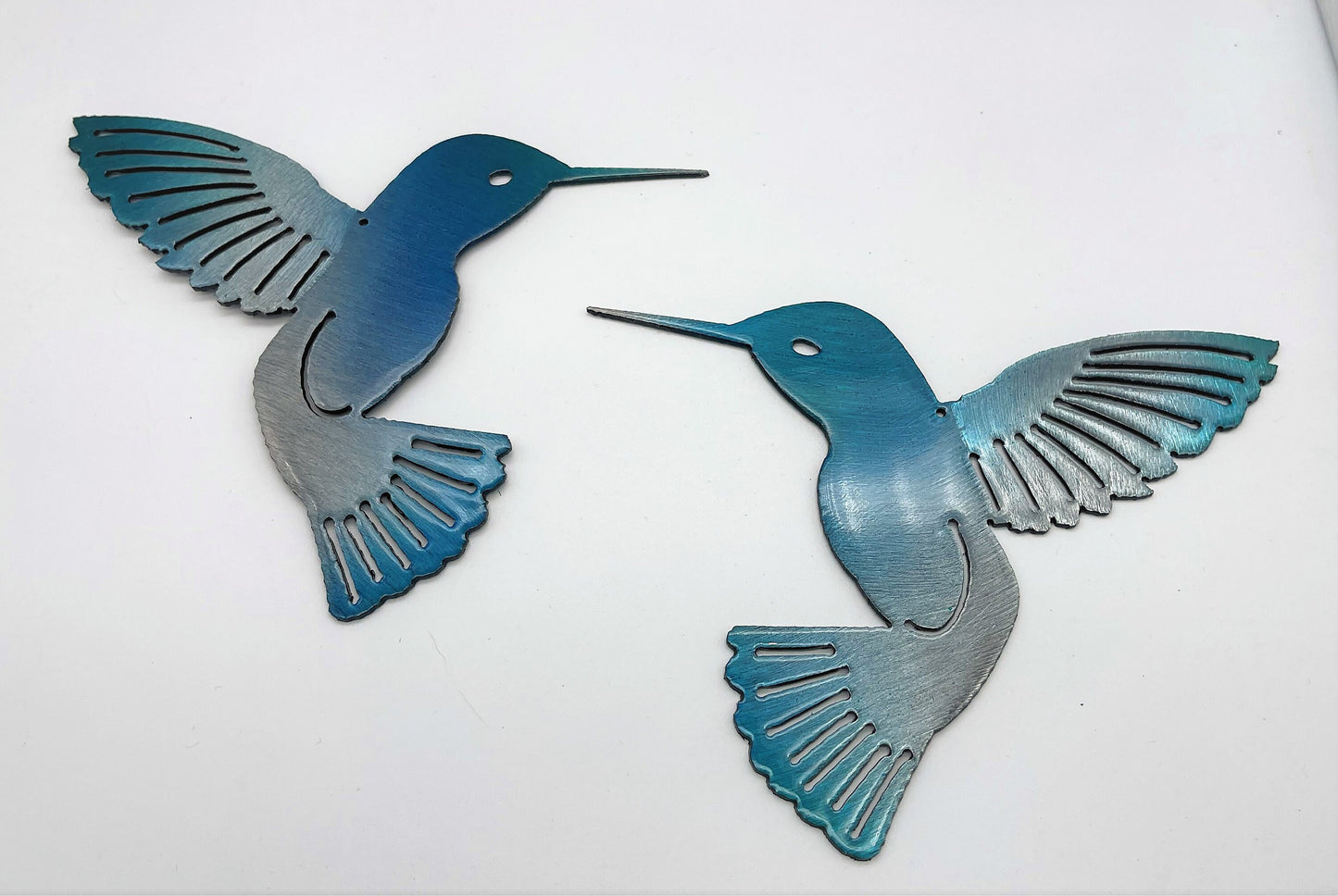 Sky Blue Tinged Hummingbird Pair Metal Wall Art Décor 6" x 6" each