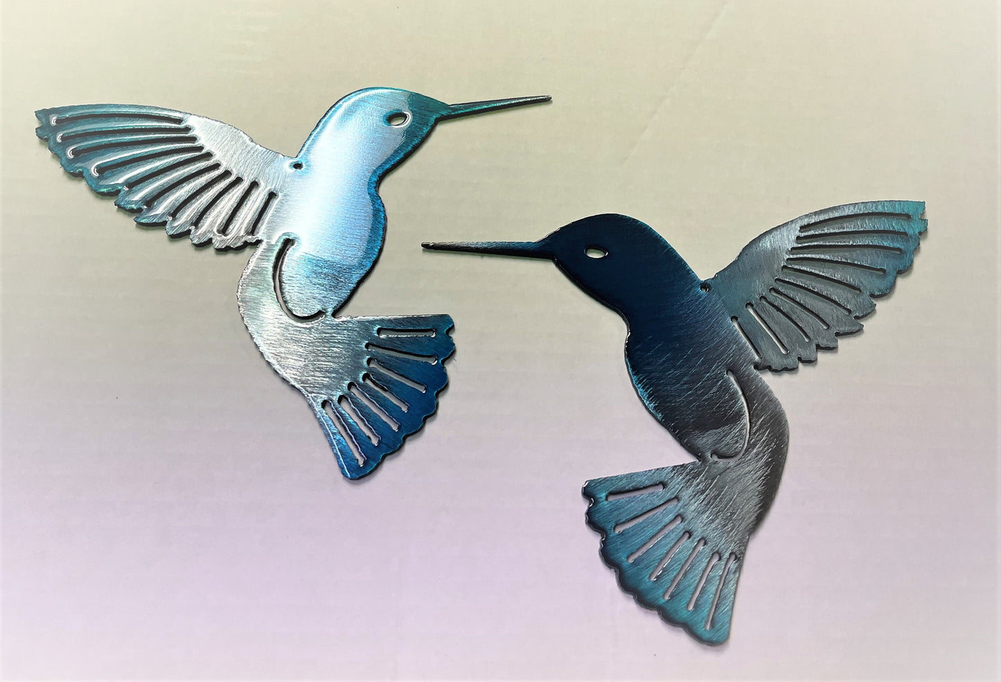 Sky Blue Tinged Hummingbird Pair Metal Wall Art Décor 6" x 6" each