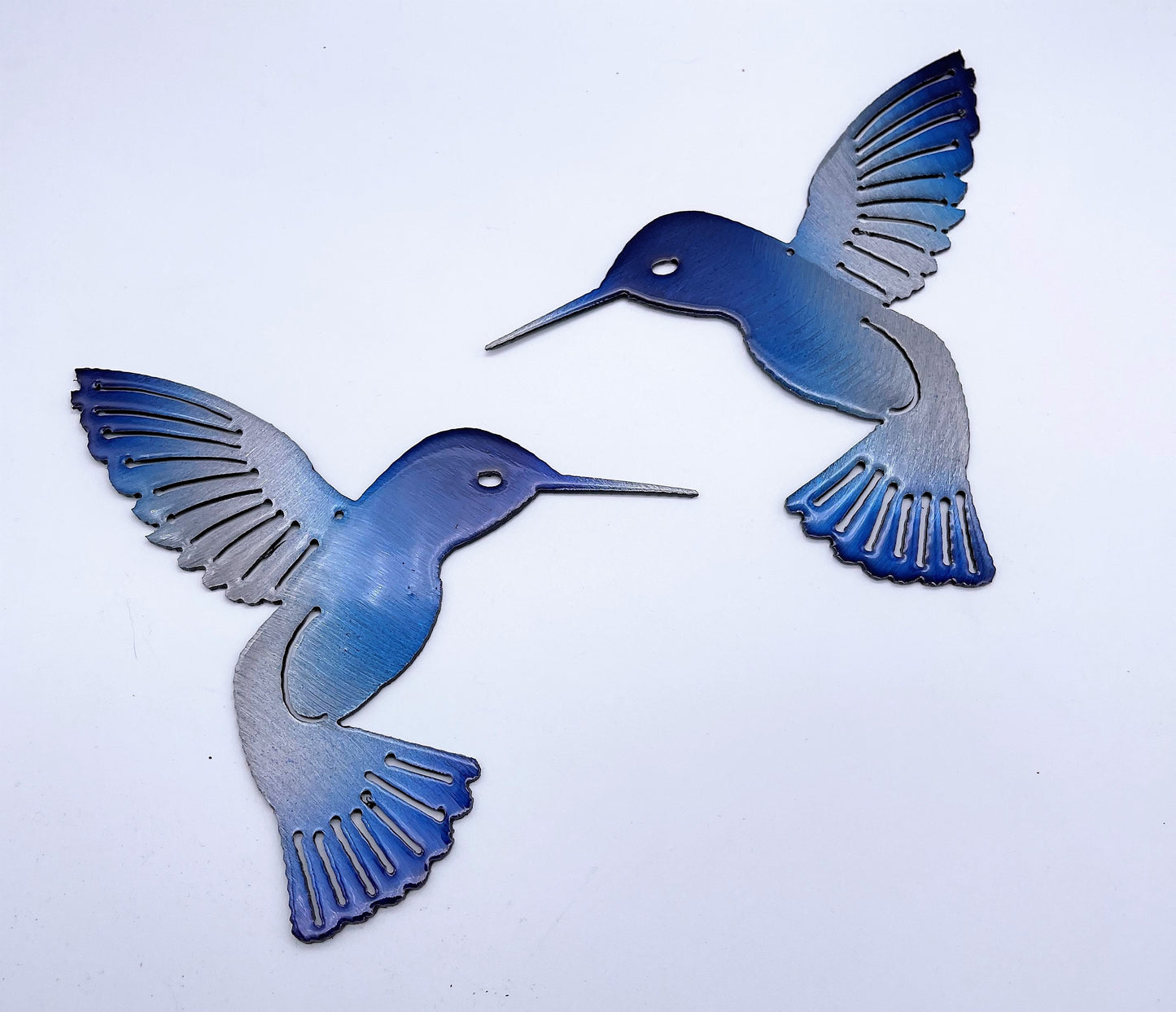 Caribbean Lapis Blue Tinged Hummingbird Pair Metal Wall Art Décor 6" x 6" each