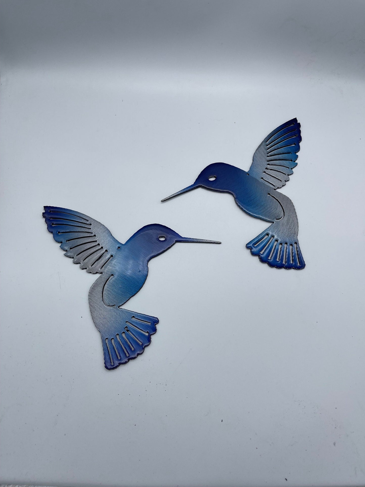 Caribbean Lapis Blue Tinged Hummingbird Pair Metal Wall Art Décor 6" x 6" each