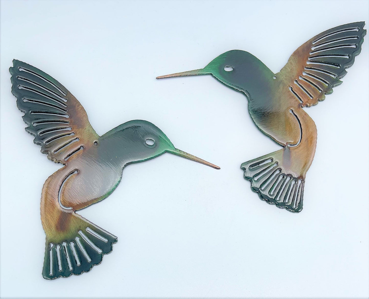 Hummingbird Autumn Green Pair Metal Wall Art Décor 12" x 12" each