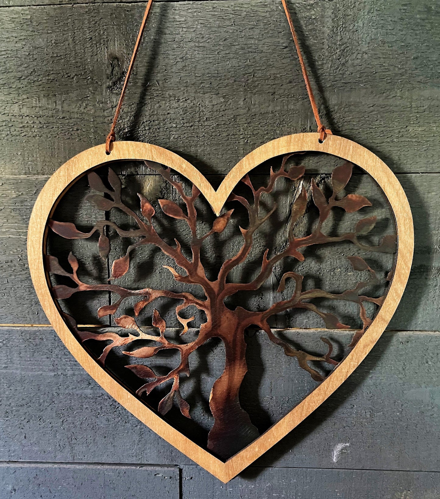 Rustic Wood and Olive Tree of Life Wall Hanging Heart 11 1/8" x 10 1/8"