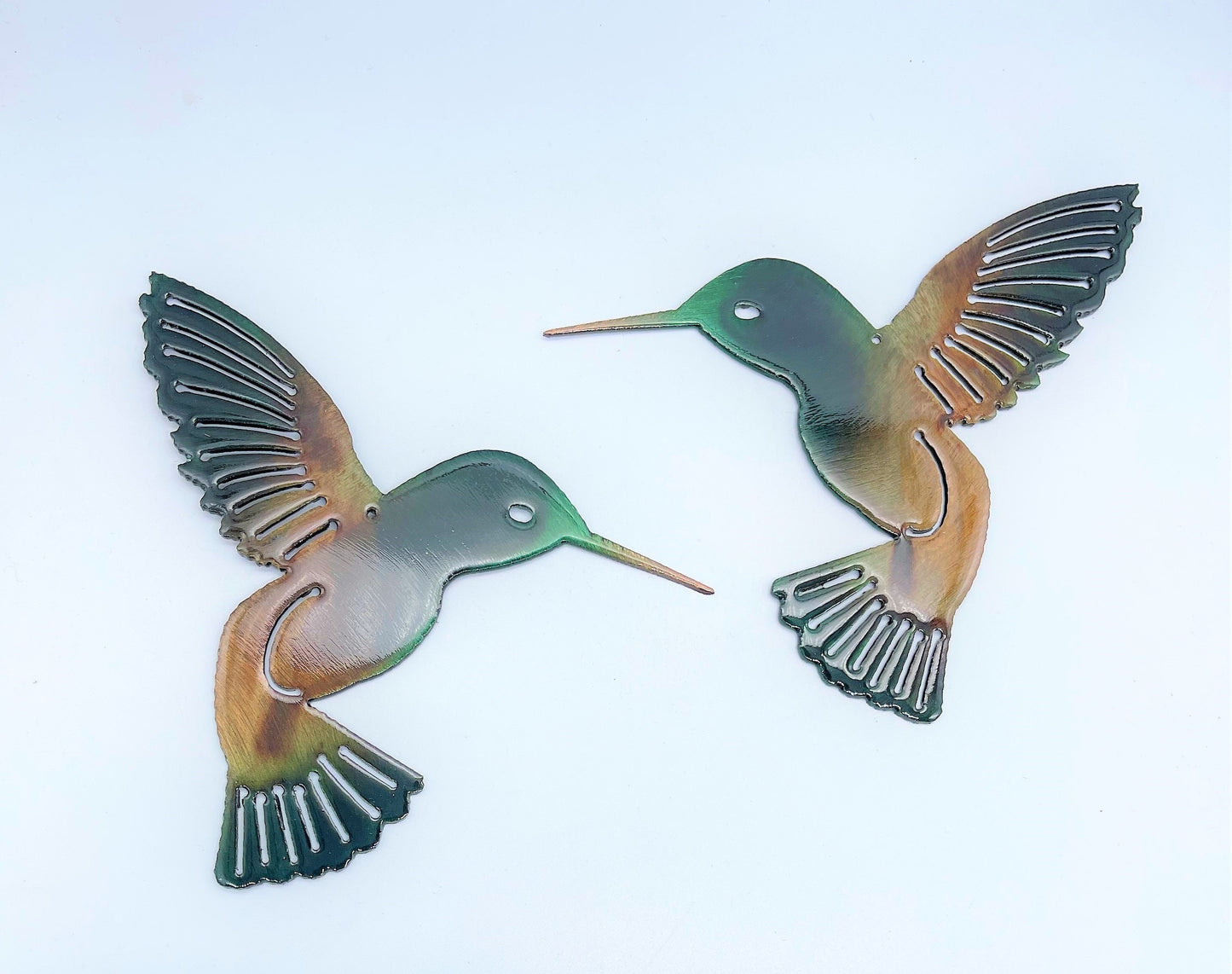 Hummingbird Autumn Green Pair Metal Wall Art Décor 6" x 6" each